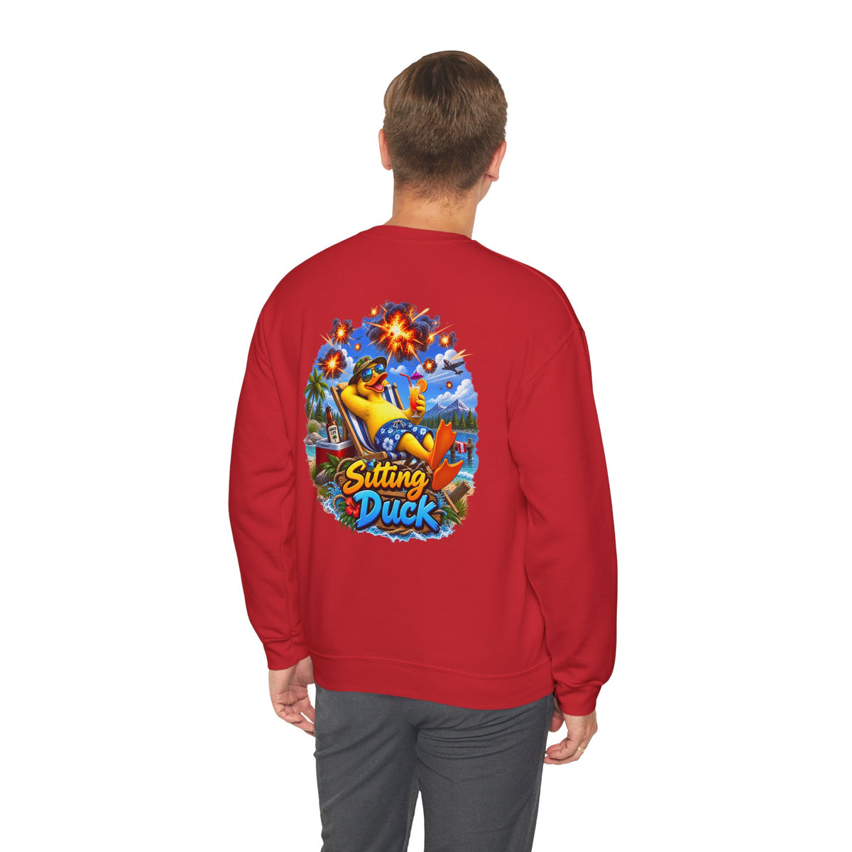 Sitting Duck Graphic Sweatshirt – Colorful Tropical Duck Illustration