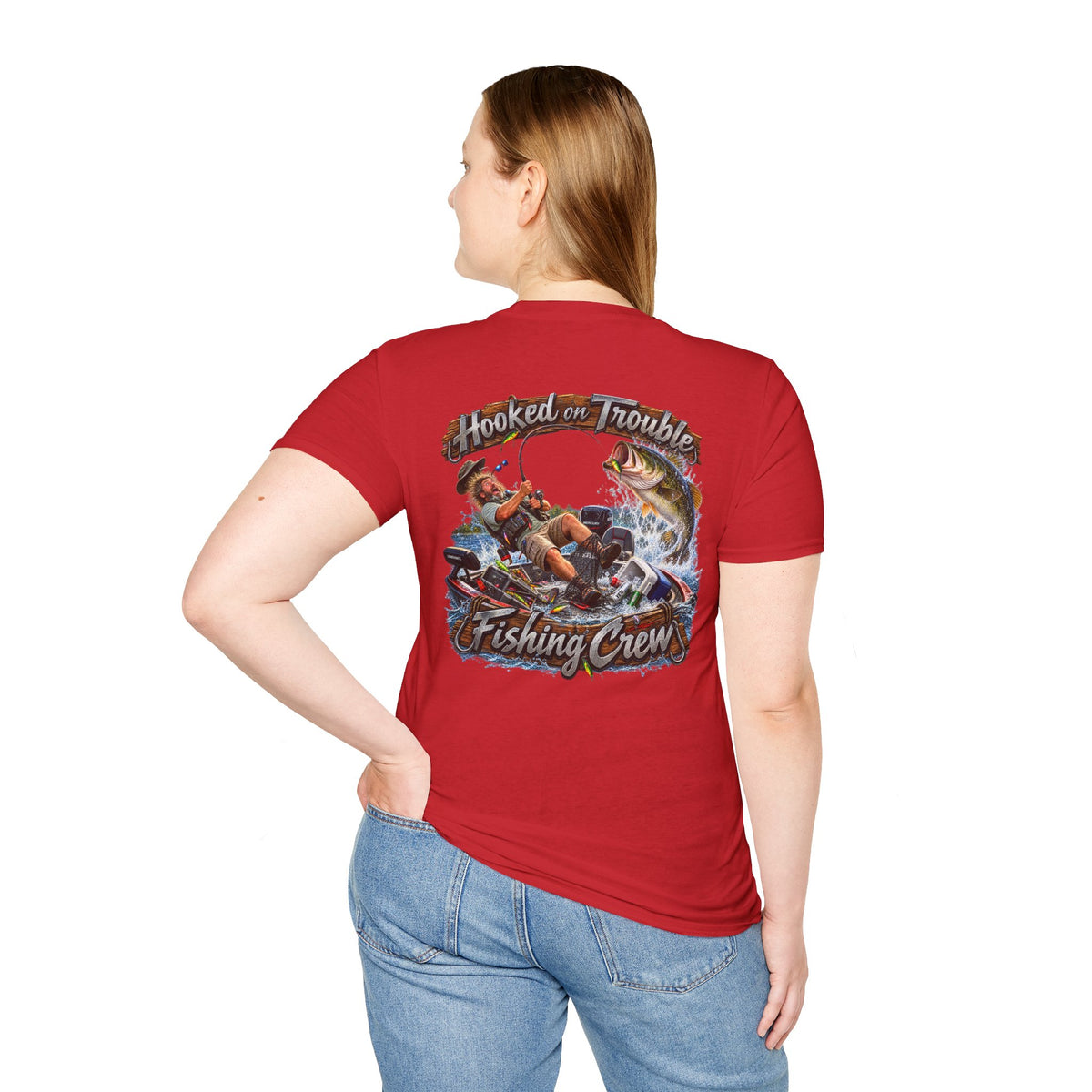 Fishing Crew T-Shirt — "Hooked on Trouble" Graphic T-Shirt