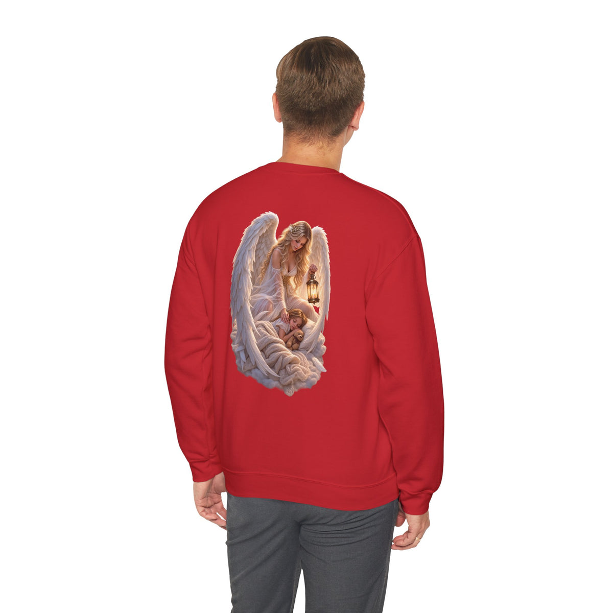 Angel Embrace Crewneck Sweatshirt — Serene Guardian Back Print - personalized