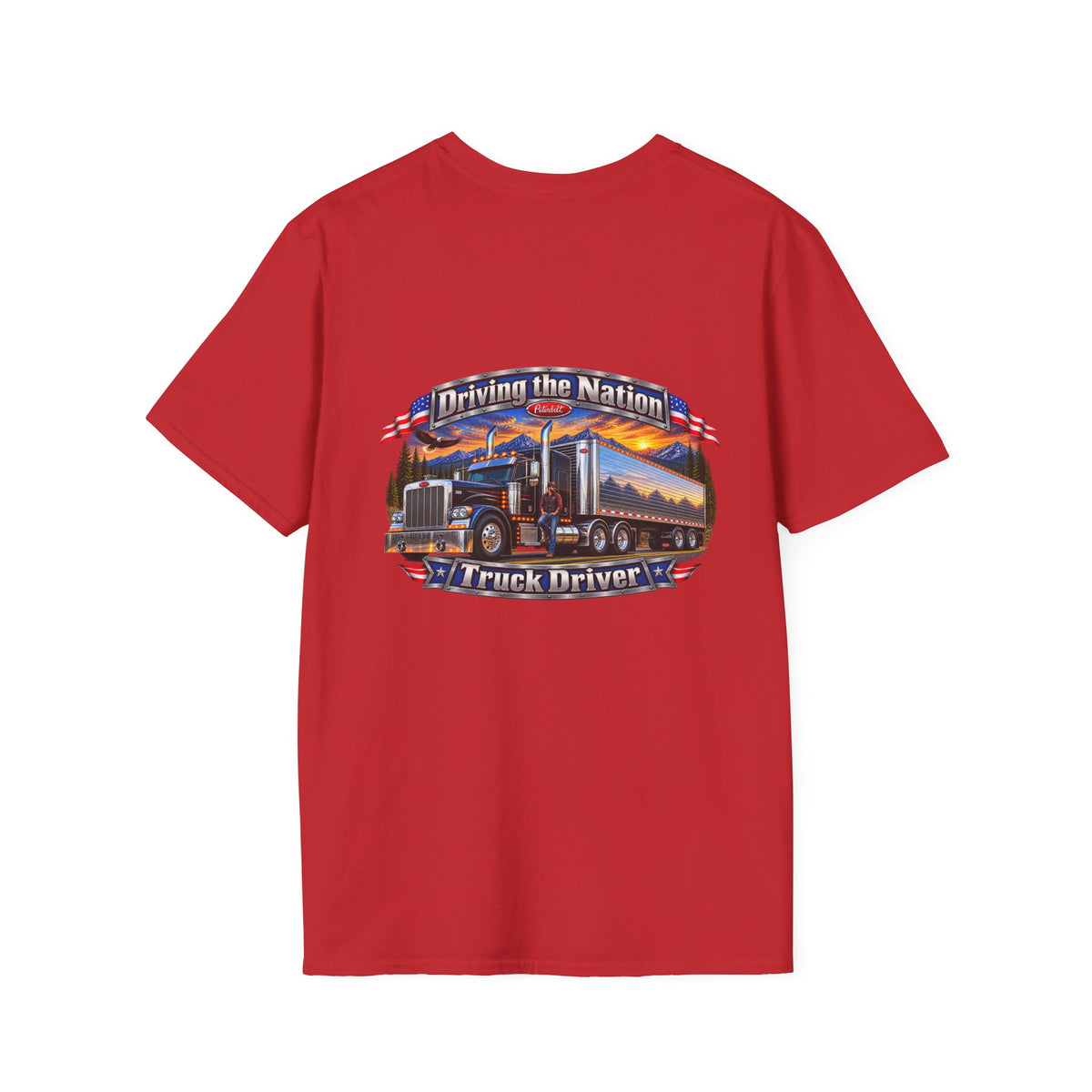 Truck Driver Crewneck T-Shirt — "Driving the Nation" Patriotic Semi-Truck Design
