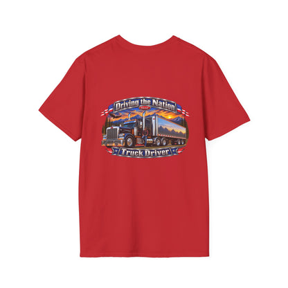 Truck Driver Crewneck T-Shirt — "Driving the Nation" Patriotic Semi-Truck Design