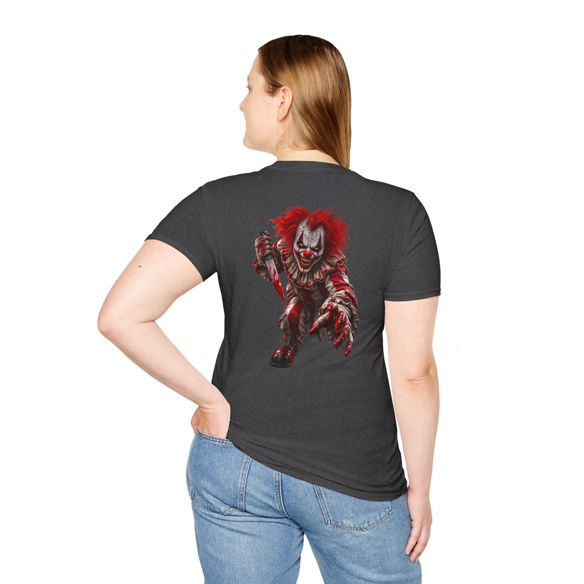 Horror Clown Graphic T-Shirt — Creepy Red Pennywise Style Back Print - Personalized