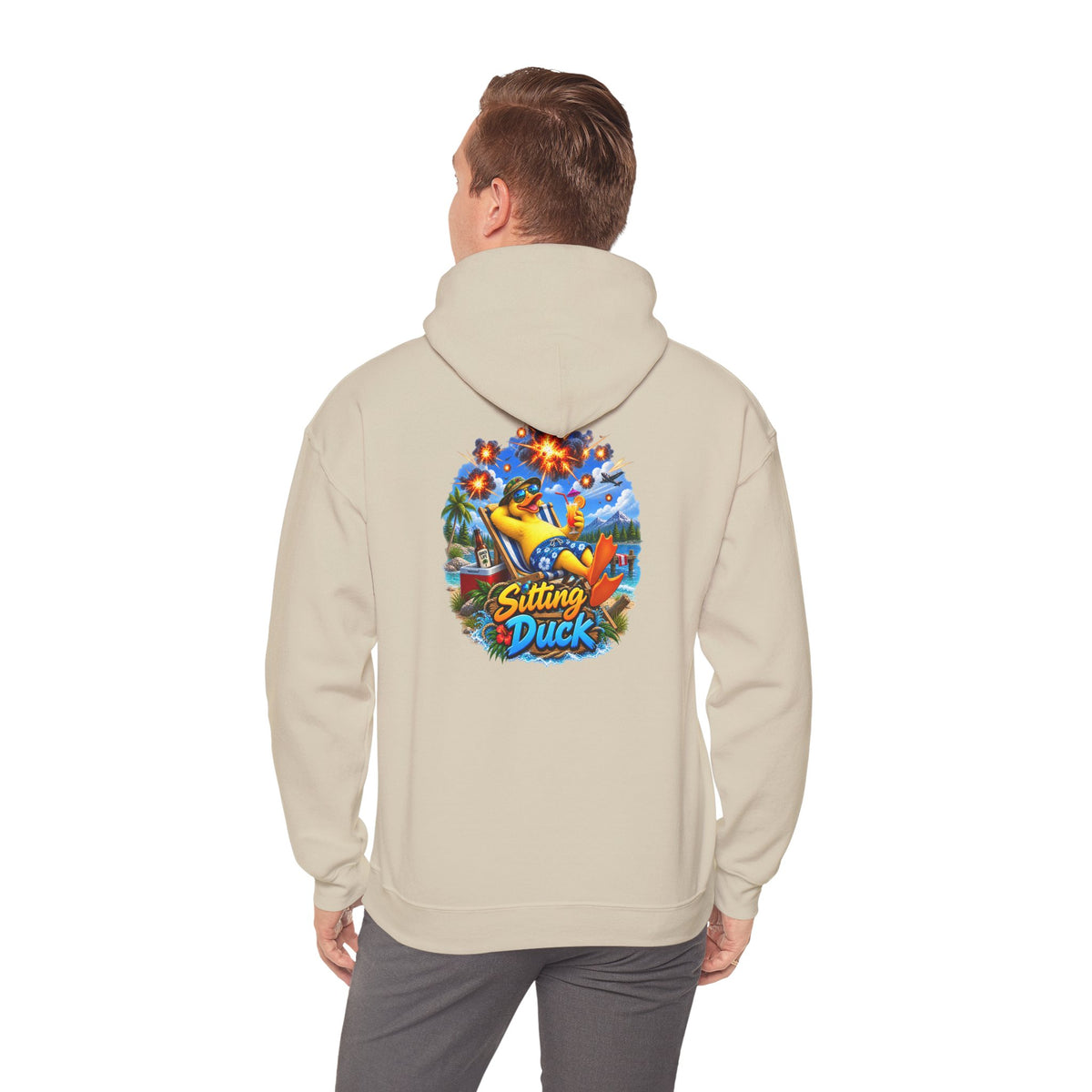 Sitting Duck Graphic Hoodie – Colorful Tropical Duck Illustration