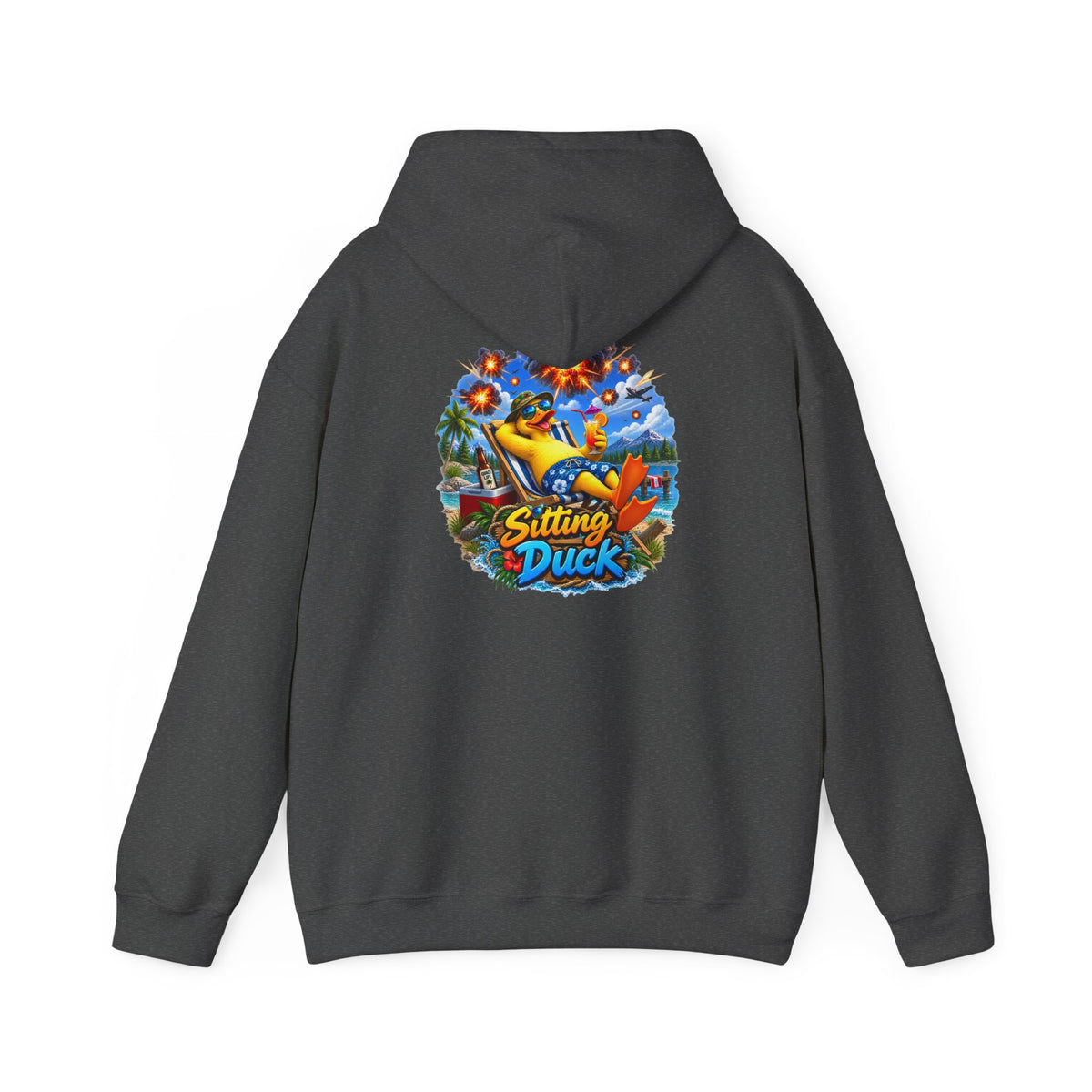 Sitting Duck Graphic Hoodie – Colorful Tropical Duck Illustration
