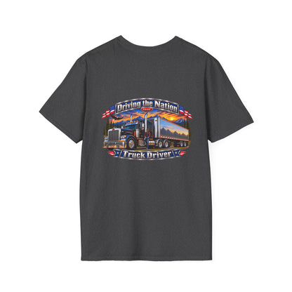 Truck Driver Crewneck T-Shirt — "Driving the Nation" Patriotic Semi-Truck Design