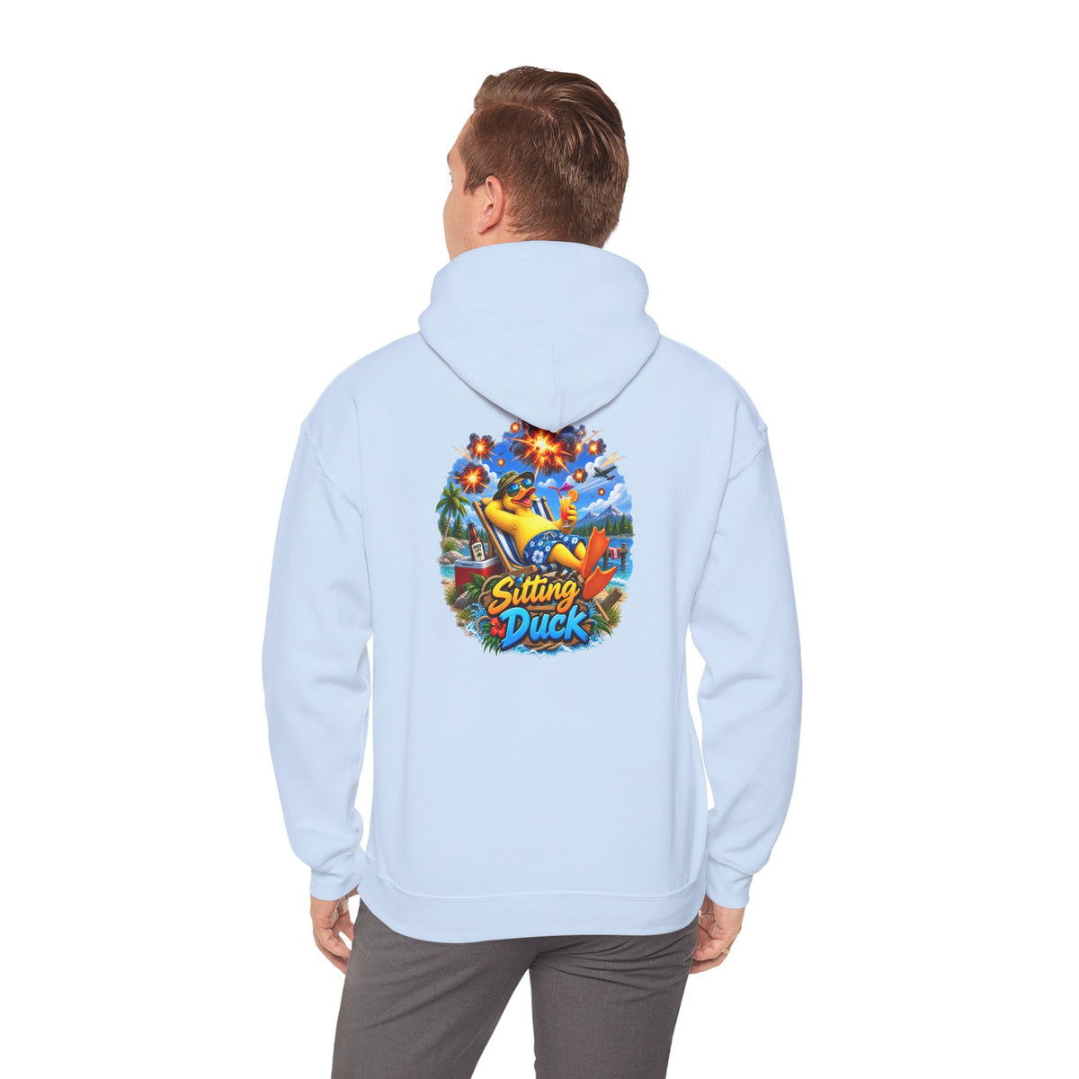 Sitting Duck Graphic Hoodie – Colorful Tropical Duck Illustration - Personalized
