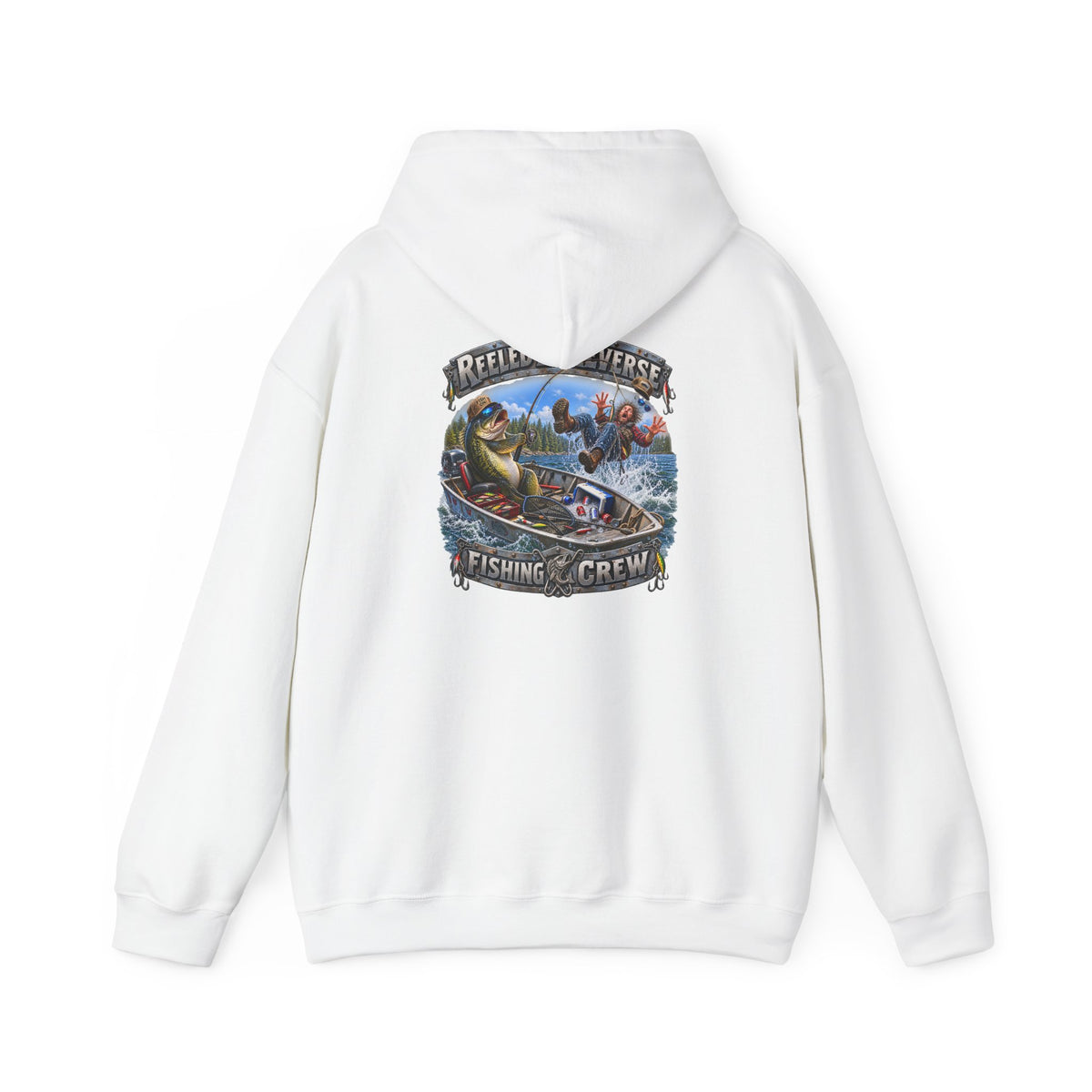Fishing Crewneck Hoodie — "Reeled in Reverse" Graphic