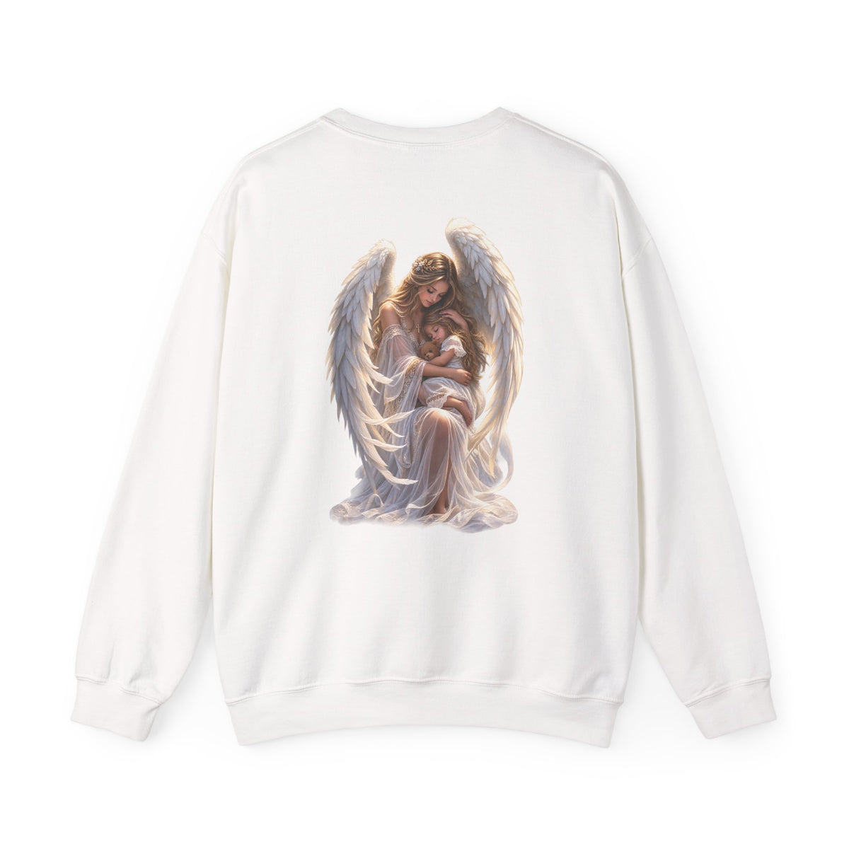 Angel Mother & Child Crewneck Sweatshirt – Serene Guardian Graphic Pullover - personalized