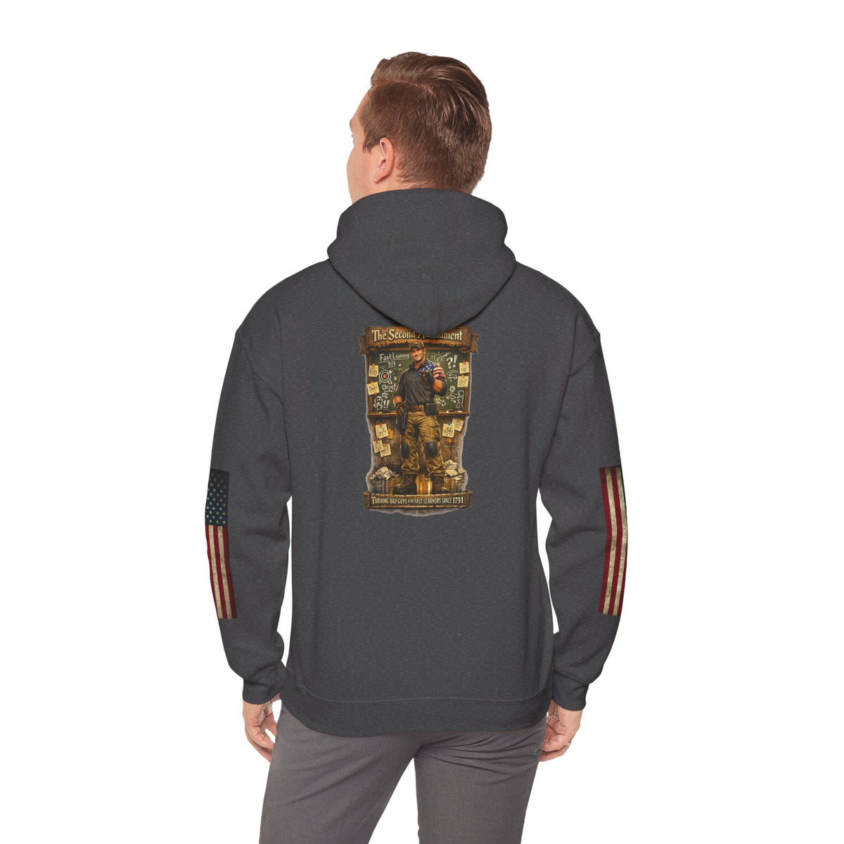 Patriotic Veteran Tribute Hoodie — American Flag Sleeves & Military Honor Back Print - Personalized