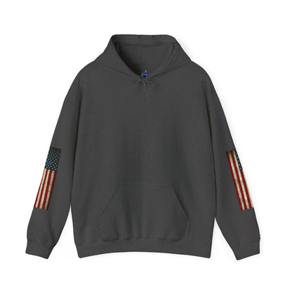 Patriotic Veteran Tribute Hoodie — American Flag Sleeves & Military Honor Back Print