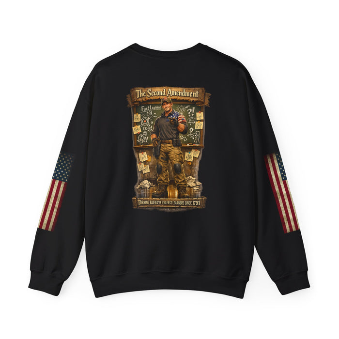 Patriotic Veteran Tribute Crewneck Sweatshirt — American Flag Sleeves & Military Honor Back Print - Personalized