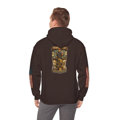Patriotic Veteran Tribute Hoodie — American Flag Sleeves & Military Honor Back Print - Personalized