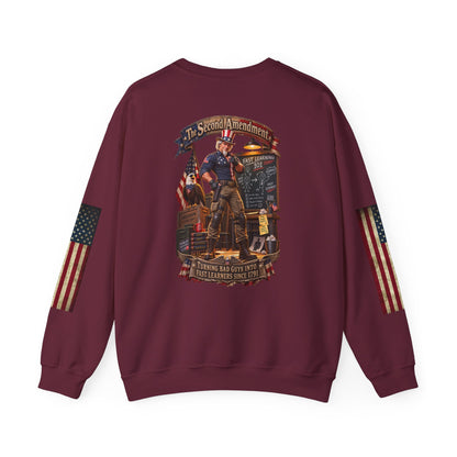 Patriotic Revolutionary War Crewneck Sweatshirt — Vintage American Flag Sleeves - Personalized