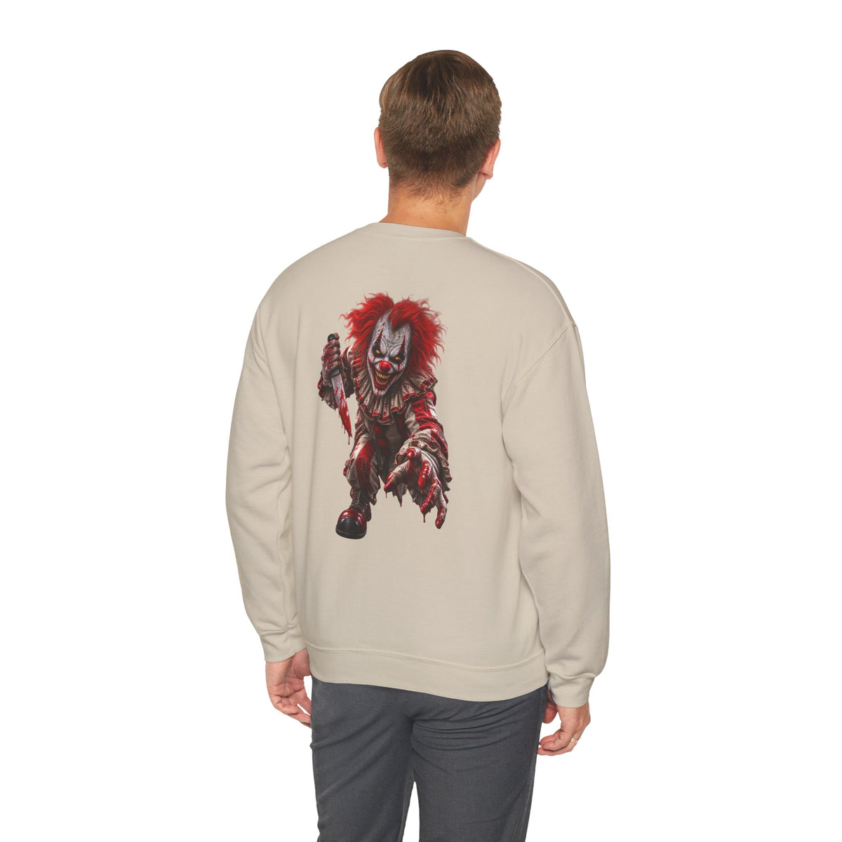 Horror Clown Graphic Sweatshirt — Creepy Red Pennywise Style Back Print