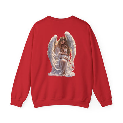 Angel Mother & Child Crewneck Sweatshirt – Serene Guardian Graphic Pullover - personalized