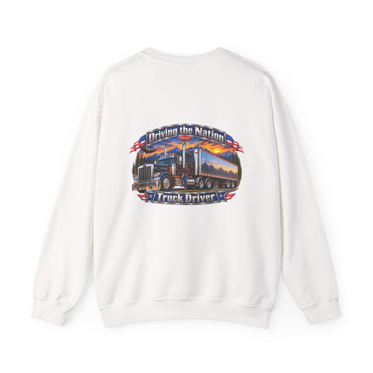 Truck Driver Crewneck Sweatshirt — "Driving the Nation" Patriotic Semi-Truck Design
