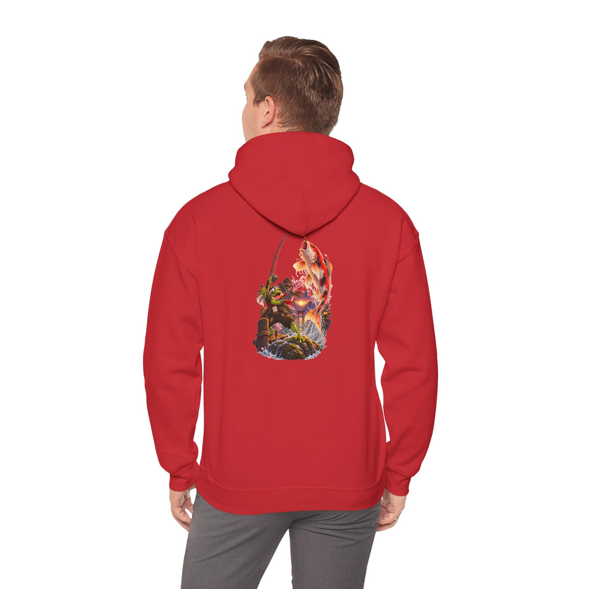 Hoodie - Koi Fish Garden Back Print Hoodie (Japanese Pond, Tranquil Zen Design)
