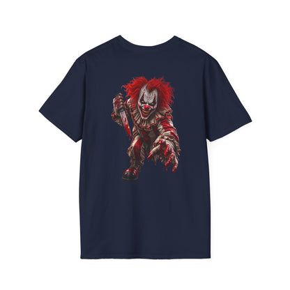 Horror Clown Graphic T-Shirt — Creepy Red Pennywise Style Back Print
