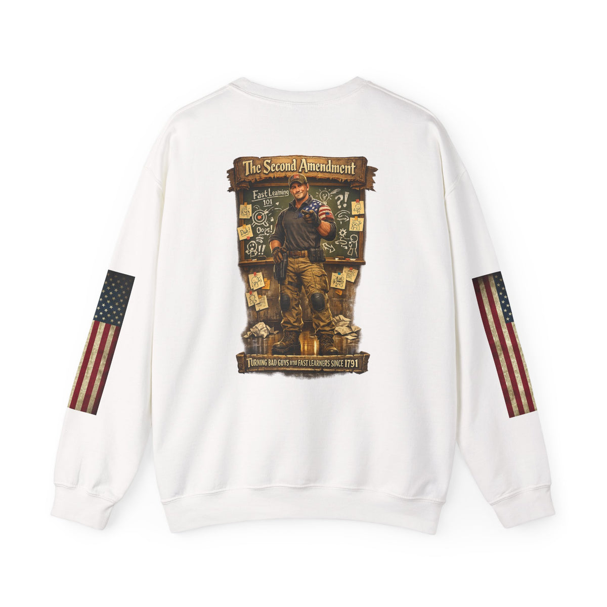Patriotic Veteran Tribute Crewneck Sweatshirt — American Flag Sleeves & Military Honor Back Print - Personalized