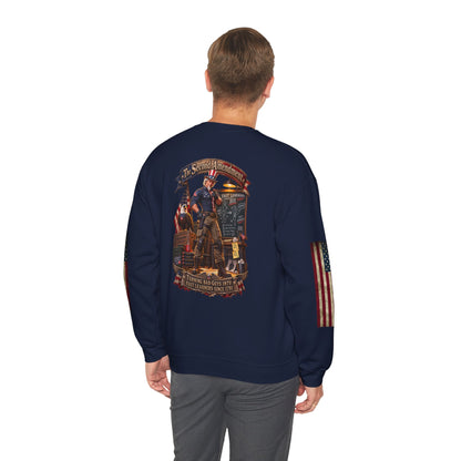 Patriotic Revolutionary War Crewneck Sweatshirt — Vintage American Flag Sleeves - Personalized
