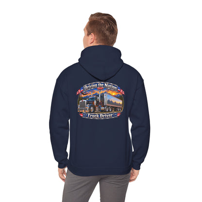 Truck Driver Hoodie — "Driving the Nation" Patriotic Semi-Truck Design - Personalized