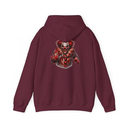 Horror Clown Bear Hoodie — Creepy Bloodied Teddy Graphic Sweatshirt