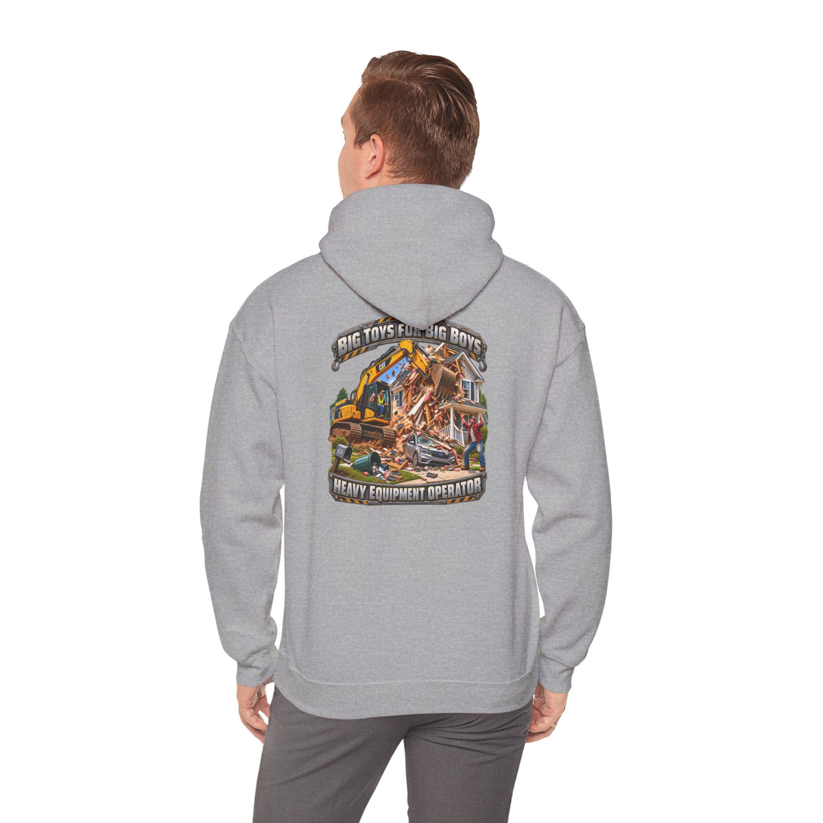 Funny Heavy Equipment Operator Hoodie — "Big Toys for Big Boys" Construction Truck Graphic