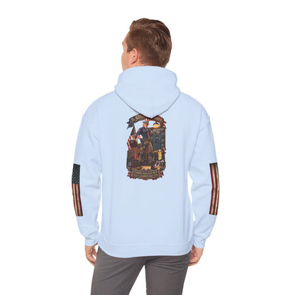 Patriotic Revolutionary War Hoodie — Vintage American Flag Sleeves - Personalized