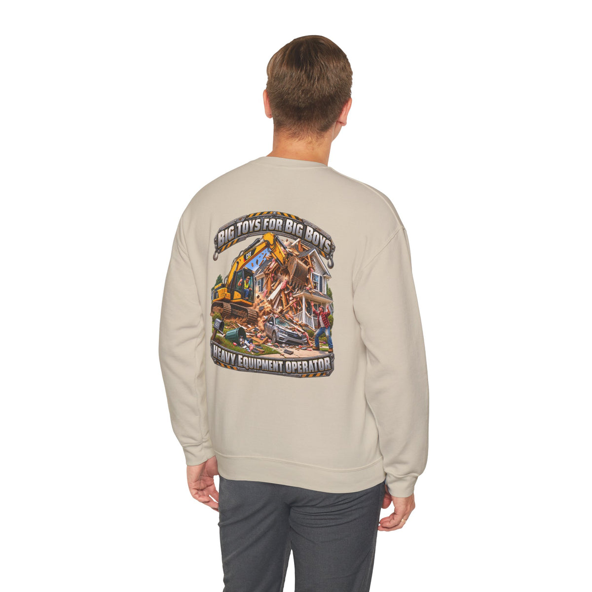 Funny Heavy Equipment Operator Crewneck Sweatshirt — "Big Toys for Big Boys" Construction Truck Graphic