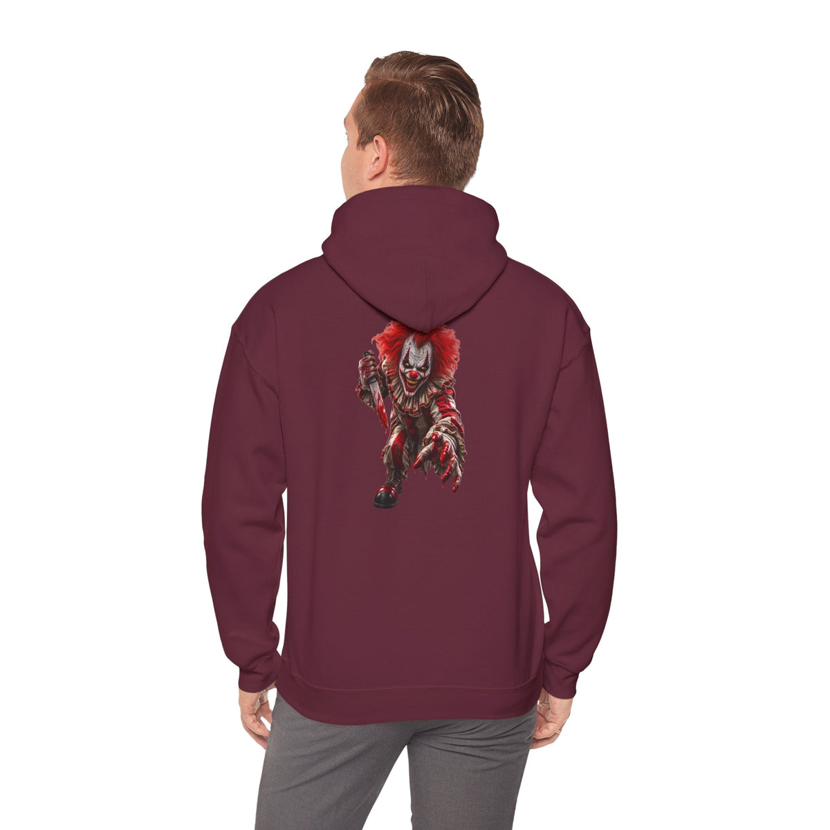 Horror Clown Graphic Hoodie — Creepy Red Pennywise Style Back Print - Personalized