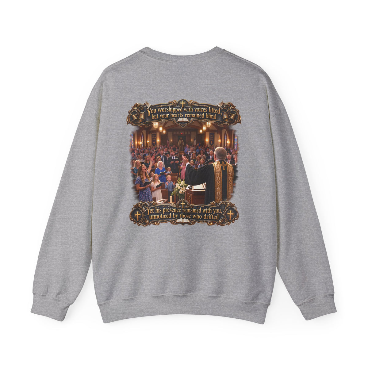 Religious Choir Scene Crewneck Sweatshirt — Church Service Illustration