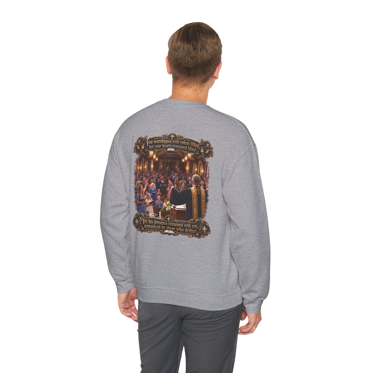 Religious Choir Scene Crewneck Sweatshirt — Church Service Illustration
