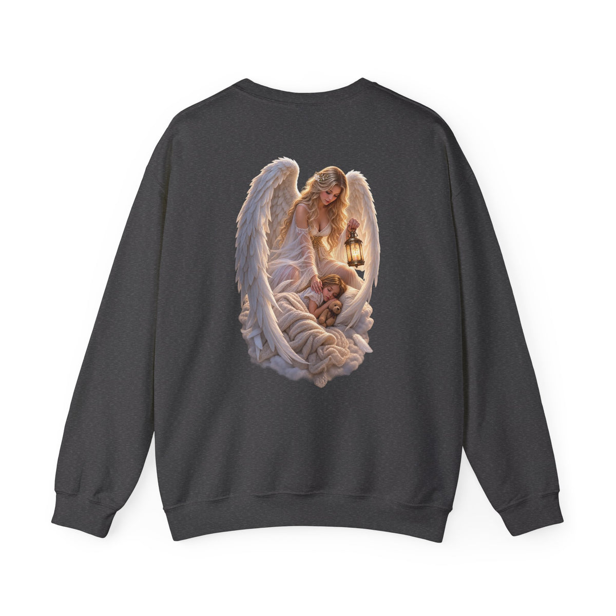Angel Embrace Crewneck Sweatshirt — Serene Guardian Back Print - personalized
