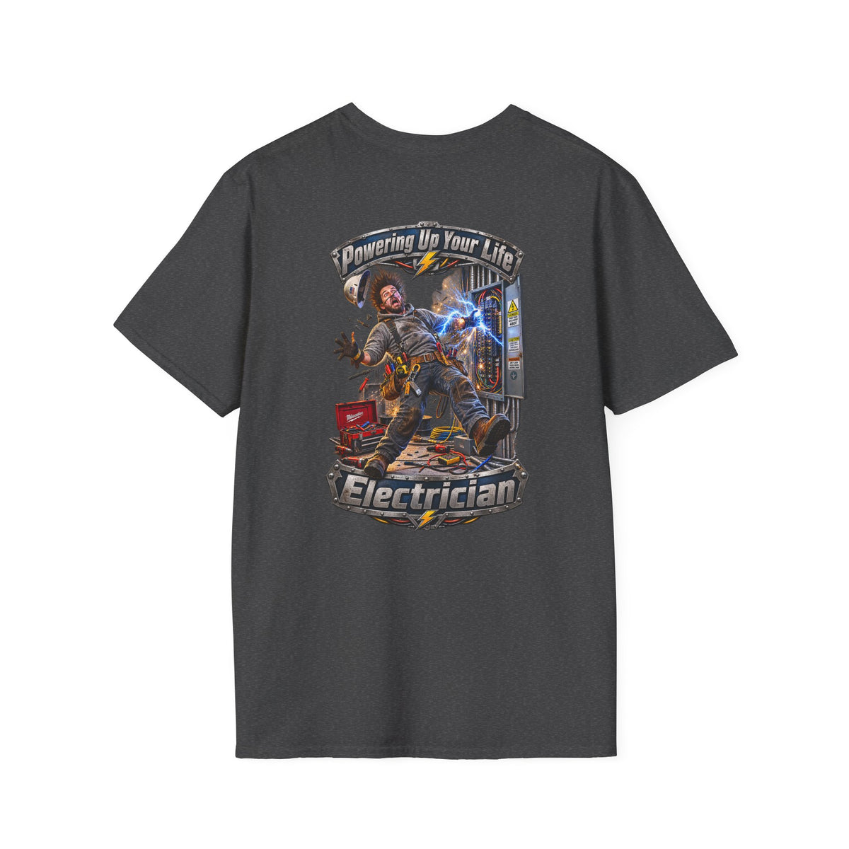 Funny Electrician Crewneck T-Shirt — 'Powering Up Your Life' Tradesman Gift - Personalized