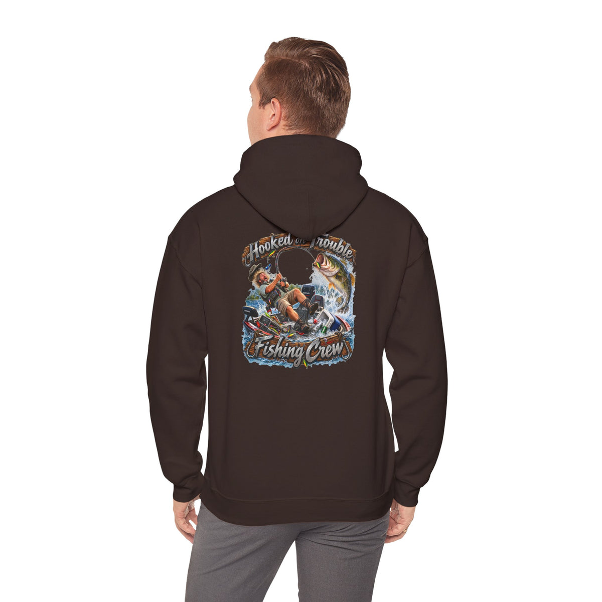 Fishing Crew Hoodie — "Hooked on Trouble" Graphic Hoodie