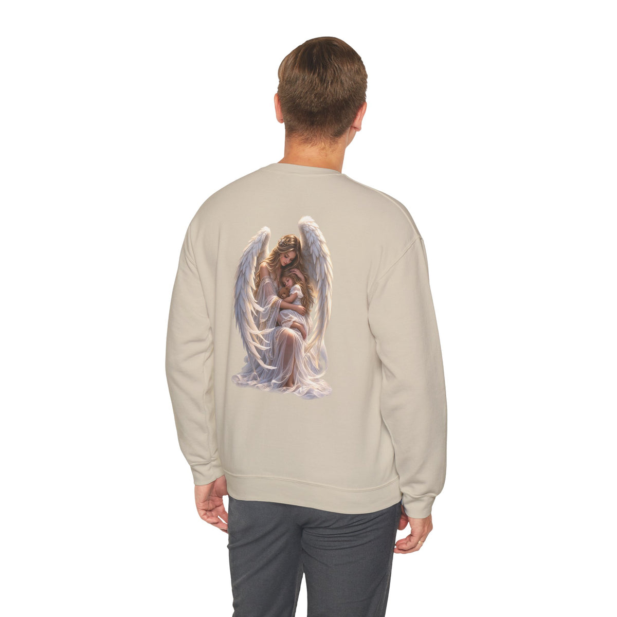 Angel Mother & Child Crewneck Sweatshirt – Serene Guardian Graphic Pullover - personalized