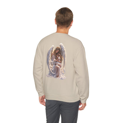 Angel Mother & Child Crewneck Sweatshirt – Serene Guardian Graphic Pullover - personalized