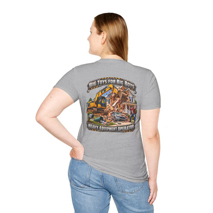 Funny Heavy Equipment Operator T-Shirt — "Big Toys for Big Boys" Construction Truck Graphic