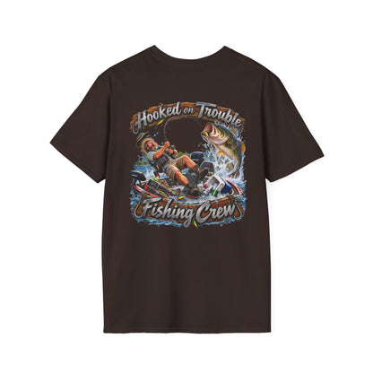Fishing Crew T-Shirt — "Hooked on Trouble" Graphic T-Shirt