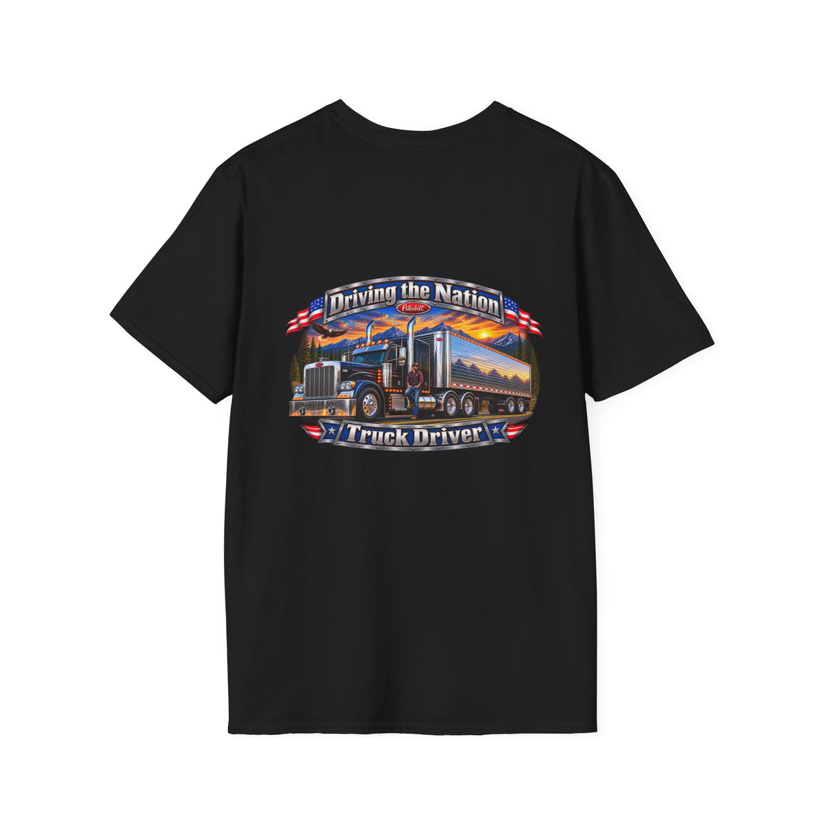 Truck Driver Crewneck T-Shirt — "Driving the Nation" Patriotic Semi-Truck Design