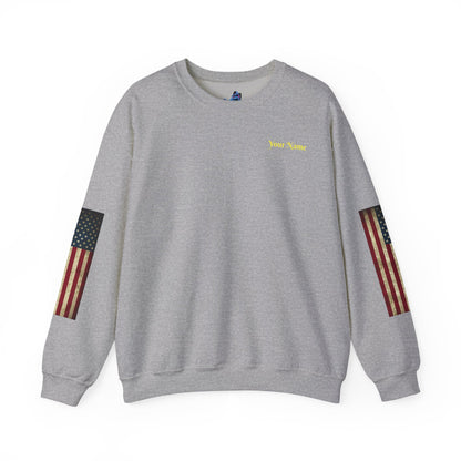 Veteran Tribute Crewneck Sweatshirt — American Flag Sleeve Patriotic Military Sweatshirt - Personalized