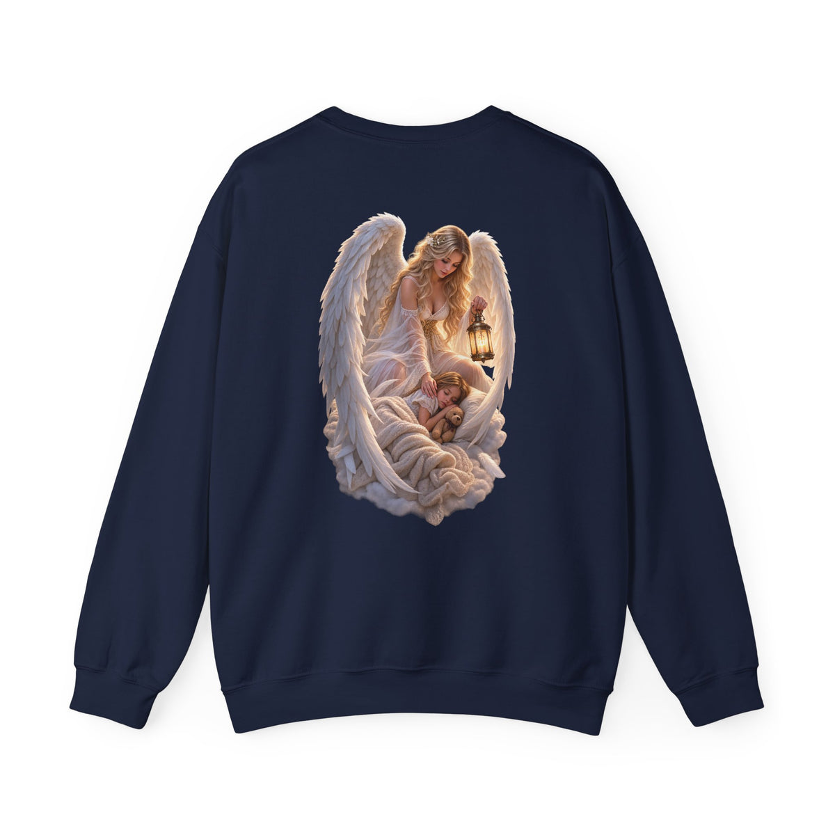 Angel Embrace Crewneck Sweatshirt — Serene Guardian Back Print - personalized