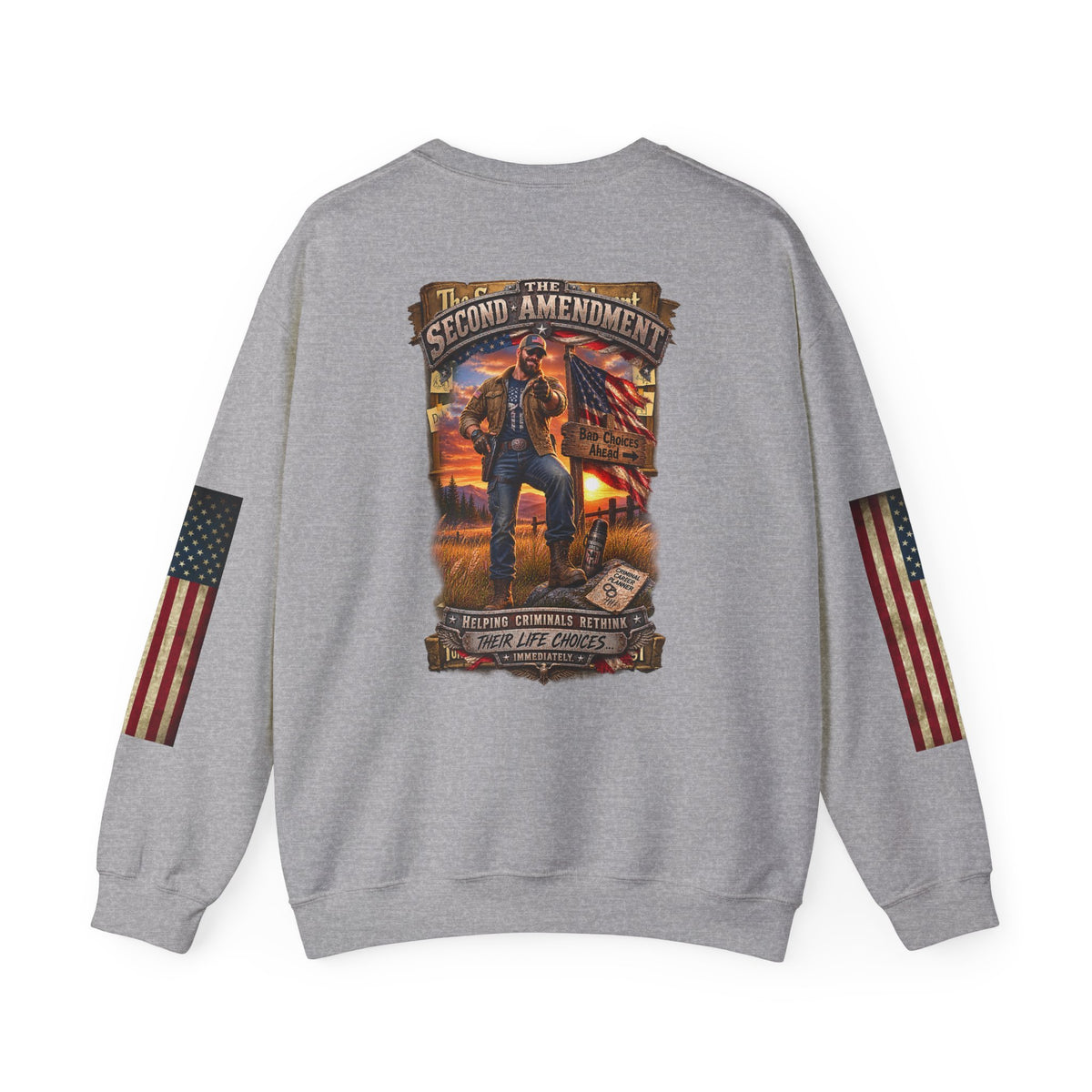 Veteran Tribute Crewneck Sweatshirt— American Flag Sleeve Patriotic Military Sweatshirt