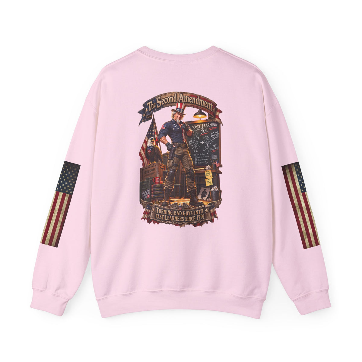 Patriotic Revolutionary War Crewneck Sweatshirt — Vintage American Flag Sleeves - Personalized