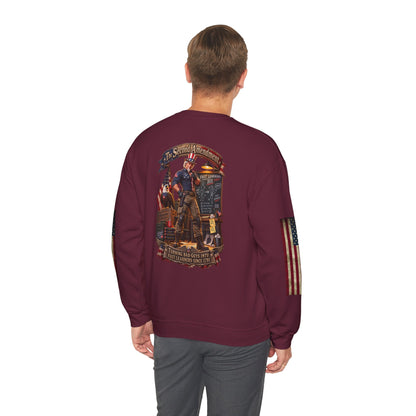 Patriotic Revolutionary War Crewneck Sweatshirt — Vintage American Flag Sleeves - Personalized