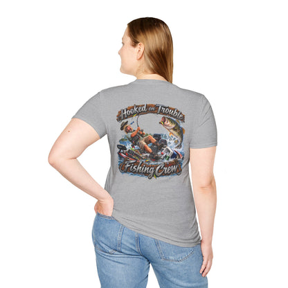 Fishing Crew T-Shirt — "Hooked on Trouble" Graphic T-Shirt