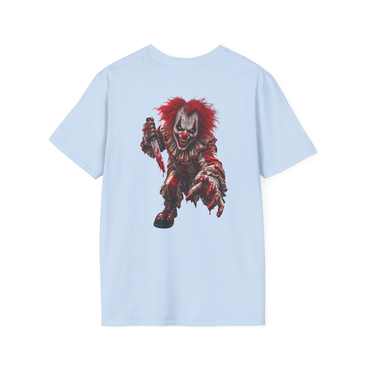 Horror Clown Graphic T-Shirt — Creepy Red Pennywise Style Back Print