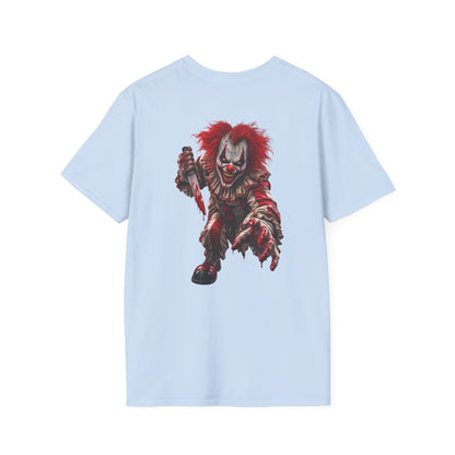 Horror Clown Graphic T-Shirt — Creepy Red Pennywise Style Back Print