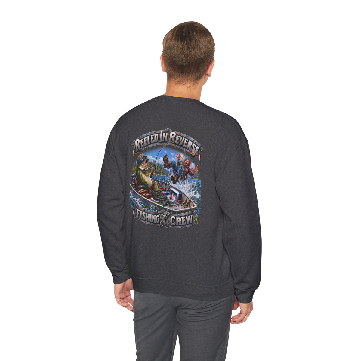 Fishing Crewneck Sweatshirt — "Reeled in Reverse" Graphic - Personalized