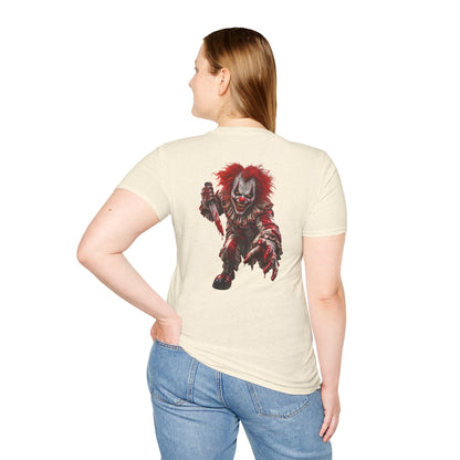 Horror Clown Graphic T-Shirt — Creepy Red Pennywise Style Back Print